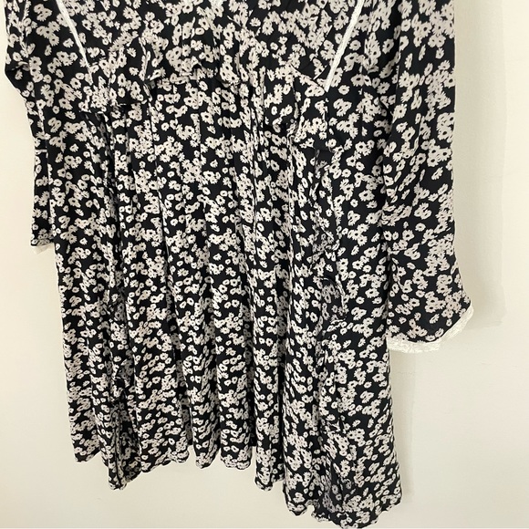 Free people long sleeve floral tunic mini dress black lace flowy boho large - Picture 6 of 7